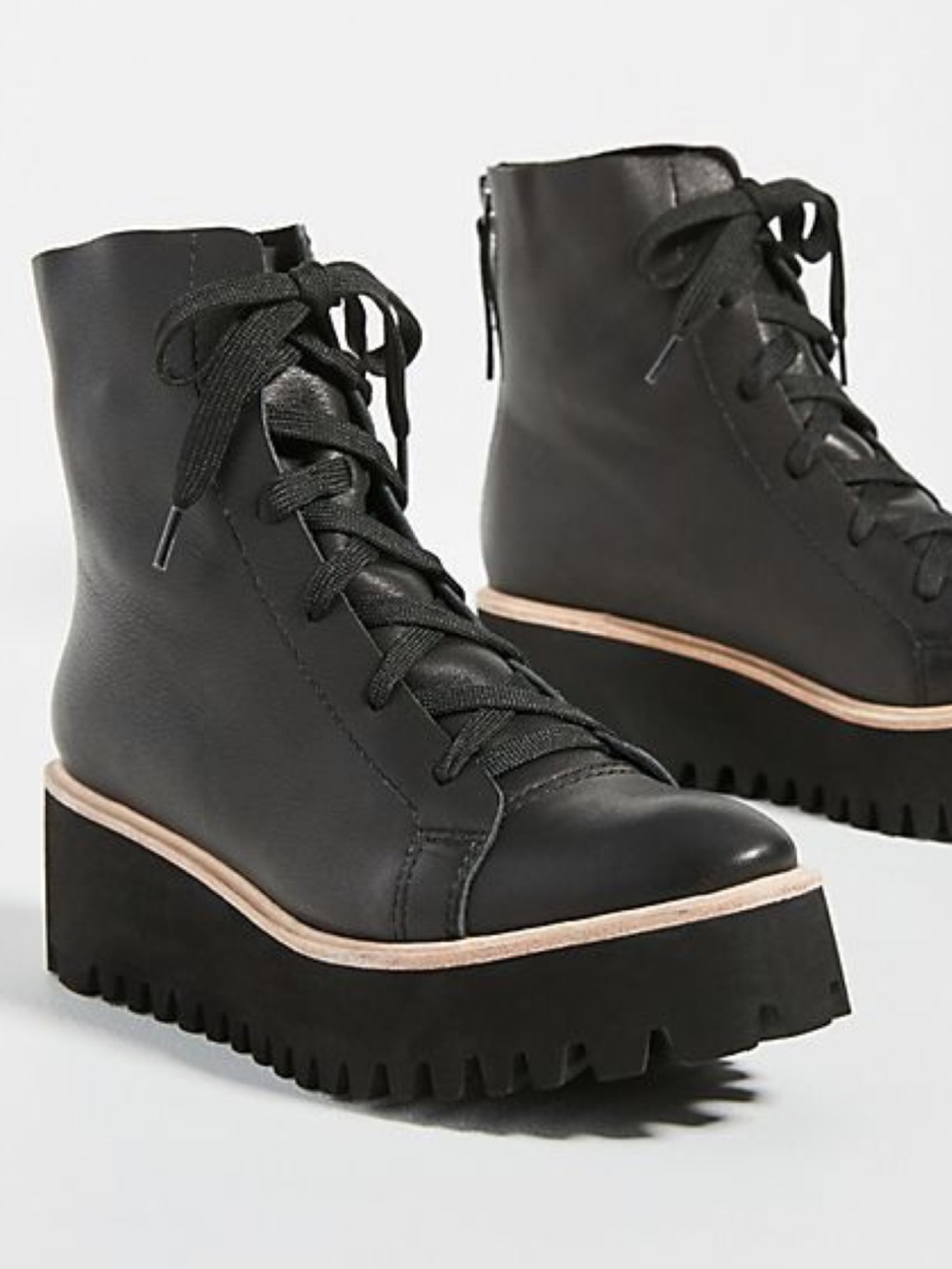 ALL BLACK Brand by Anthropologie Lace-Up Platform Moto Camping Boots Size 38.5